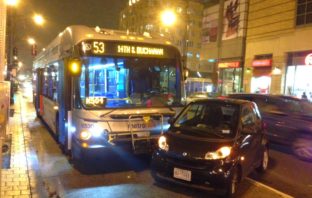 Be careful driving around a bus: Metrobus gets in accident with SmartCar at 14th and Irving